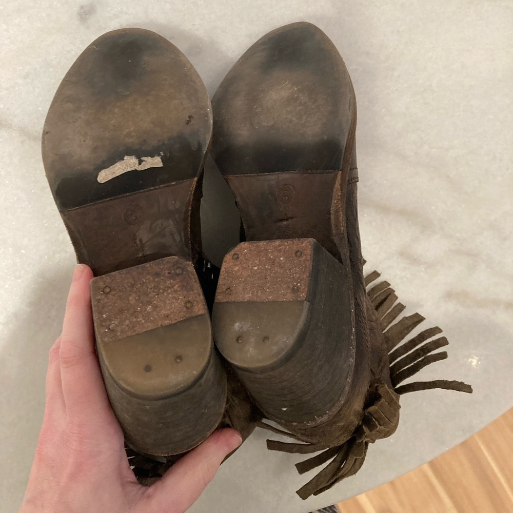 All Saints Cuban Fringed Leather Ankle Booties - Picture 16 of 16